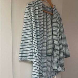 Talbots Blue and White Striped Open Cardigan with pockets